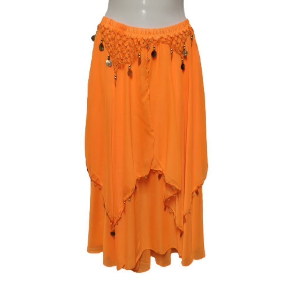 Womens Orange Skirt Elastic Waist Skirt Midi Sequin Skirt BellyDance Skirt- NEW